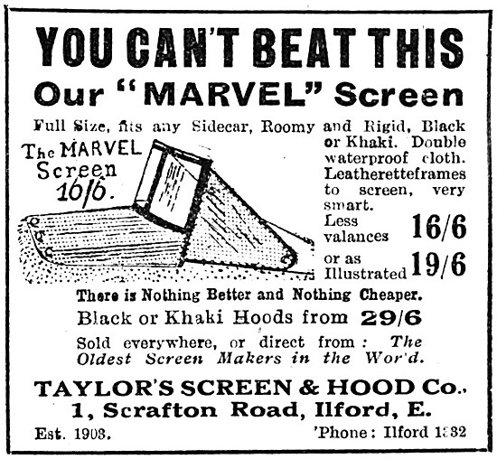 Taylor's Marvel Sidecar Windscreens                              