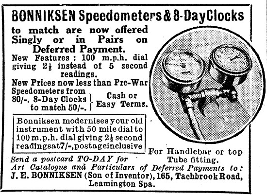 Bonniksen Speedometer & 8 Day Clock 1926                         