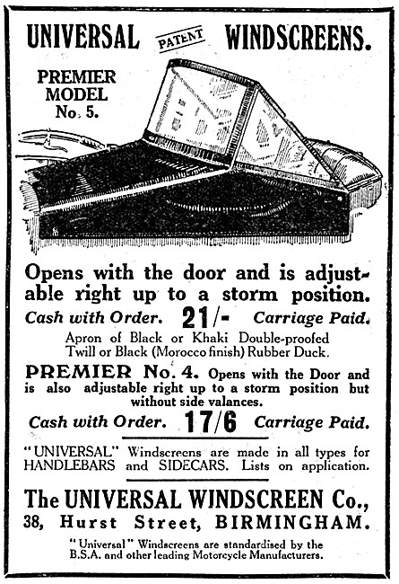 Universal Motor Cycle Windscreens & Accessories 1926             