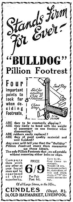Cundles Bulldog Pillion Footrest 1926 Advert                     