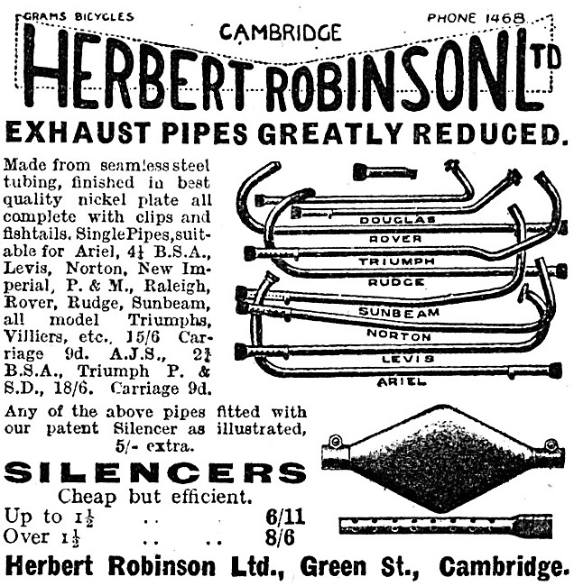 Herbert Robinson Motor Cycle Exhausts & Silencers 1926           