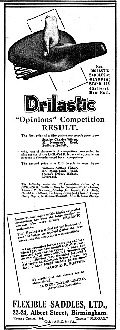 Flexible Saddles Drilastic Motor Cycle Saddles 1926              