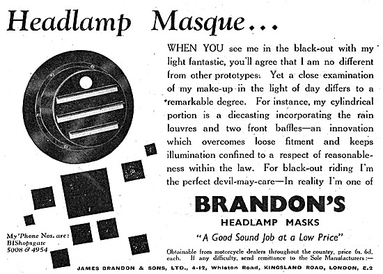 Brandon Blackout Headlamp Masque 1942 Advert                     