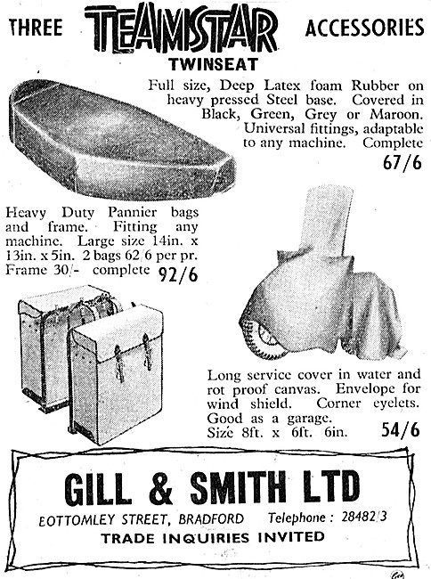 Gill & Smith Teamster Motor Cycle Seats & Panniers 1955 Advert   