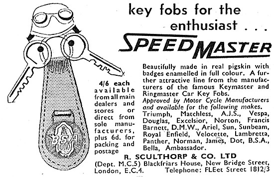 Speedmaster Motor Cycle Logo Key Rings 1956 Advert               