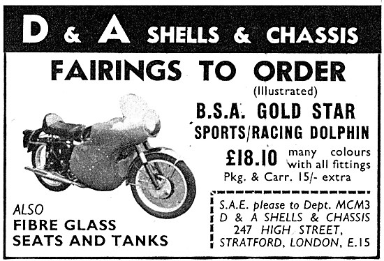 D & A Shells - D & A Motor Cycle Fairings 1962                   
