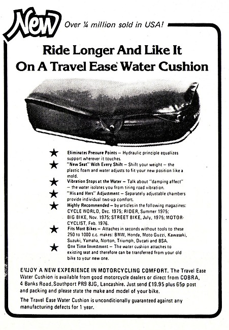 Travel Ease Water Cushion Motorcycle Seat                        