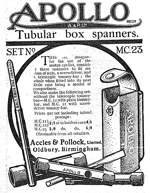 Accles & Pollock  Apollo Tubular Box Spanners 1921 Advert        