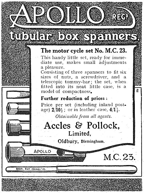 Accles & Pollock  Tubular Box Spanners 1922 Advert               