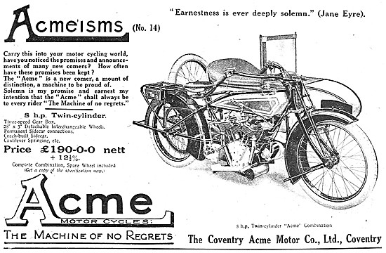 Acme 8 hp Twin Cylinder Motor Cycle                              