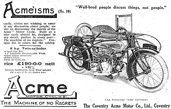 1920 Acme Motor Cycle Advert                                     