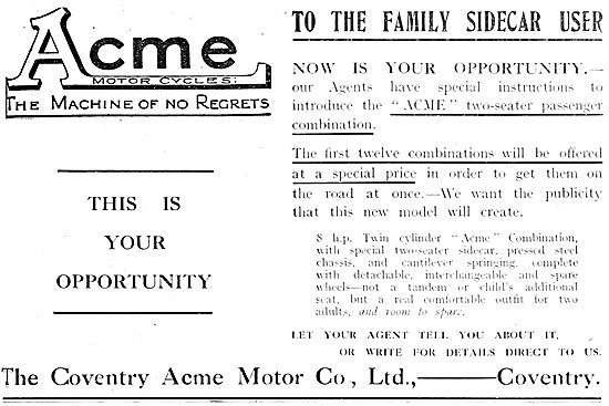 Acme Motor Cycles - Acme 8 hp Combination                        