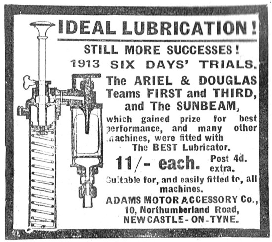 1913 Adams Motor Cycle Engine Lubricator                         