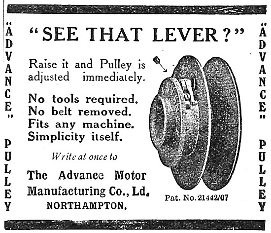 Advance Adjustable Pulley & Adjustable Belt Fastener 1909        