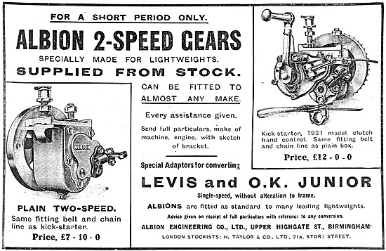 Albion 2 Speed Gears For Motor Cycles 1920                       