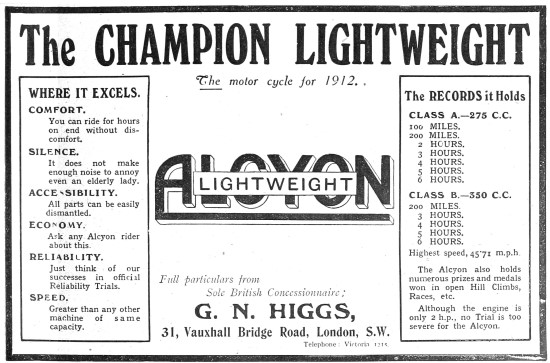 1912 Alcyon Motor Cycle                                          