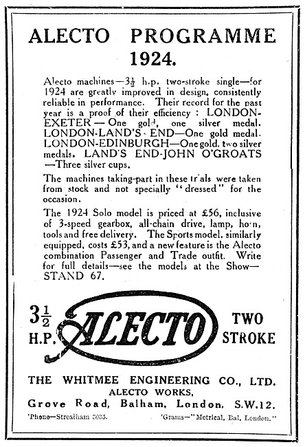 1923 3.5 hp Alecto Two-Stroke Motor Cycle                        