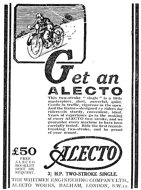 1923 Alecto Two-Stroke 3.5hp Single Cylinder Motor Cycle         