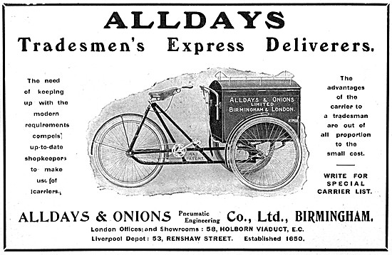 Alldays & Onions Motor Cycles  & Tradesmens Bicycles             