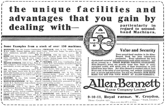 Allen-Bennett Motor Cycle Sales                                  