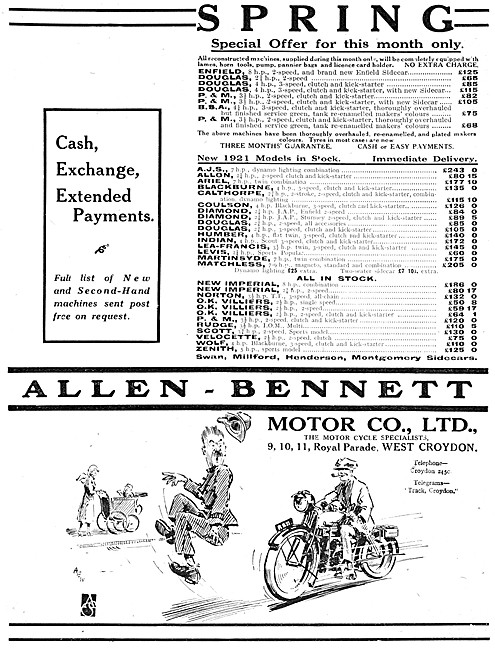 Allen-Bennett Motor Cycle Sales 1921                             