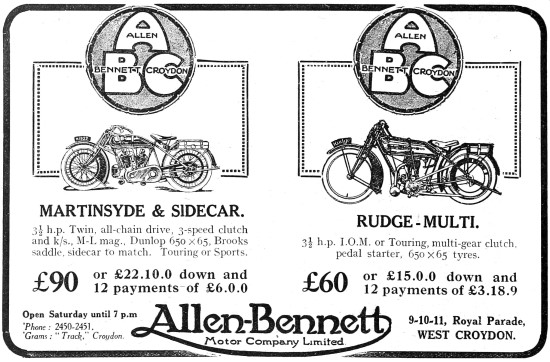 Allen-Bennett Martinsyde & Rudge Motor Cycle Sales               