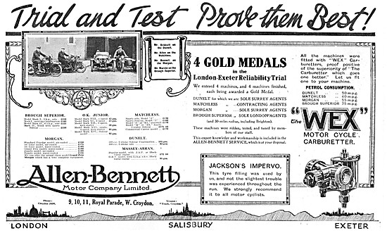 Allen-Bennett Motor Cycle Sales 1922 Advert                      