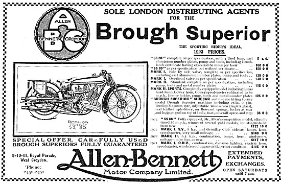 1923 Allen-Bennett Brough Superior SS80 Motor Cycle              