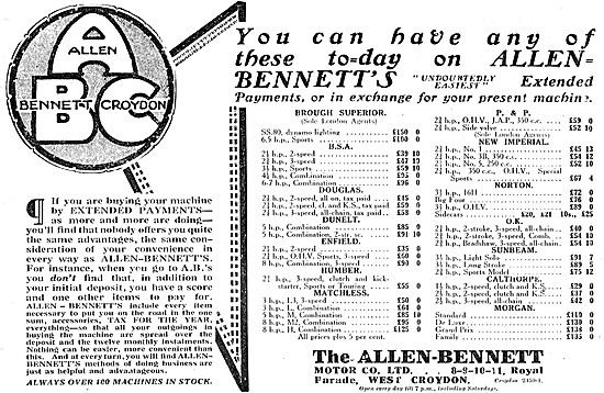 Allen-Bennett Motor Cycles. 8-11 Royal Parade, Croydon 1924      
