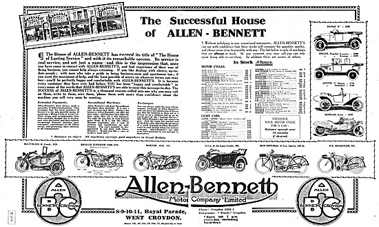 Allen-Bennett Motor Cycle Sales 1924 Advert                      