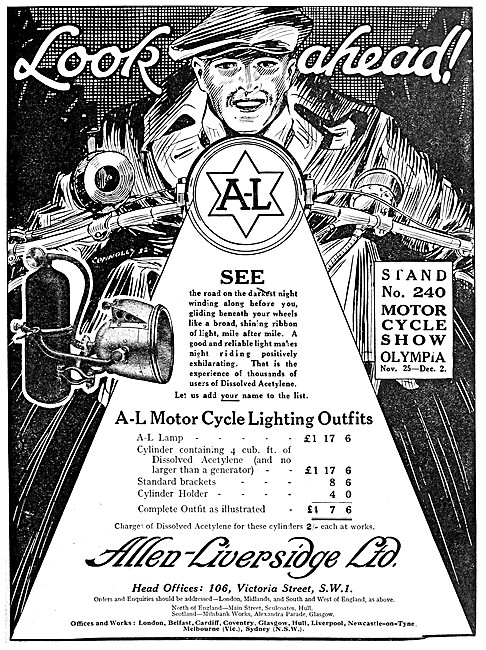 Allen-Liversidge Acetylene Lamps For Motor Cycles                