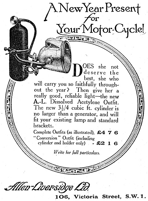1923 Allen-Liversidge Acetylene Lamps                            
