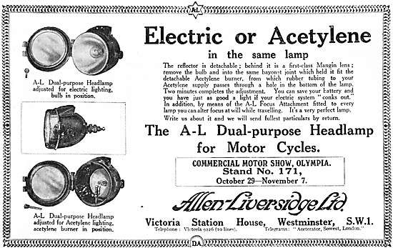 Allen-Liversidge Electric & Acetylene Motor Cycle Lamps          
