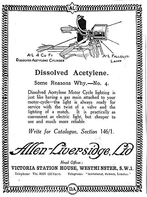 Allen-Liversidge Acetylene MotorcycleLamps                       