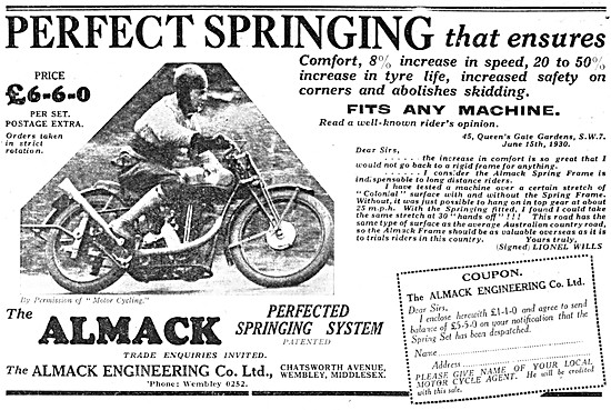Almack Spring Frames 1930 Advert                                 
