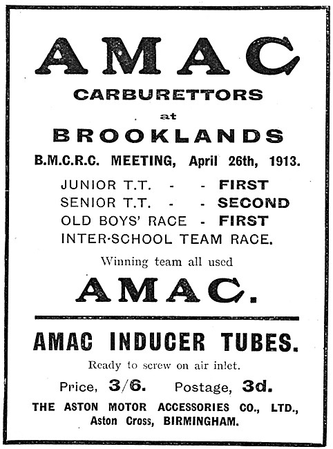 AMAC Carburetters 1913 Advert                                    
