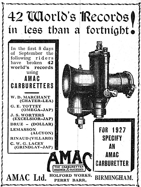 AMAC Motorcycle Carburetters 1926                                