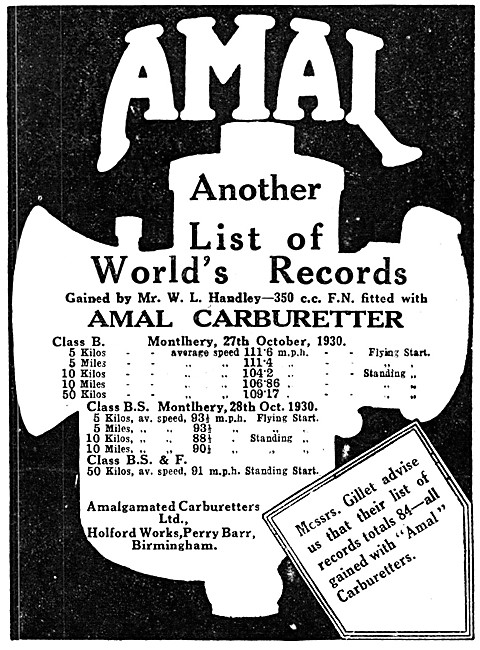 Amal Carburetters 1930 Advert                                    