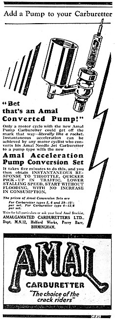 Amal Motor Cycle Carburetters 1931 Advert                        