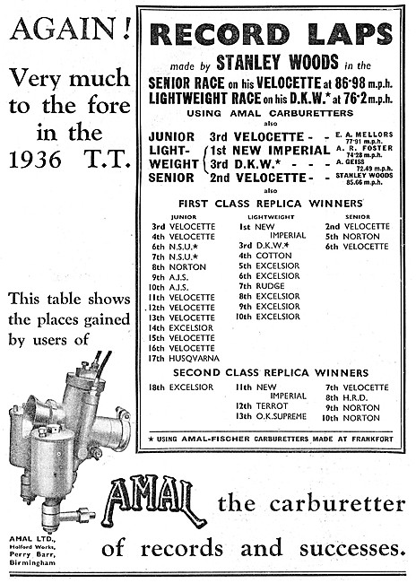 Amal Carburetters 1936 Advert                                    