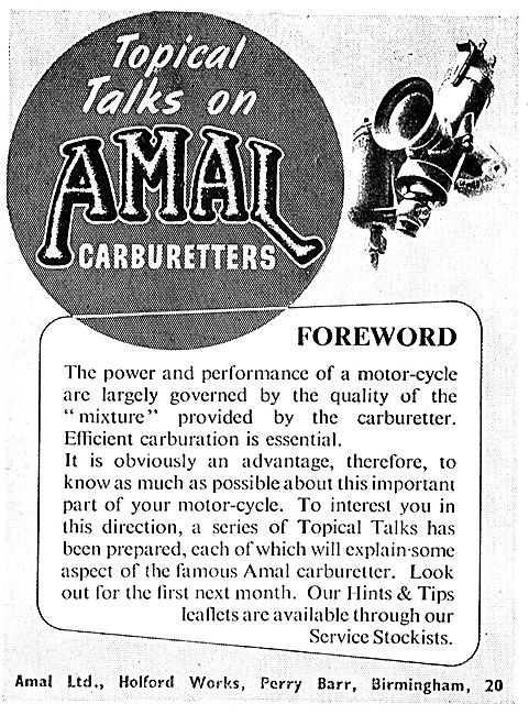 1949 Amal Motor Cycle Carburetters                               
