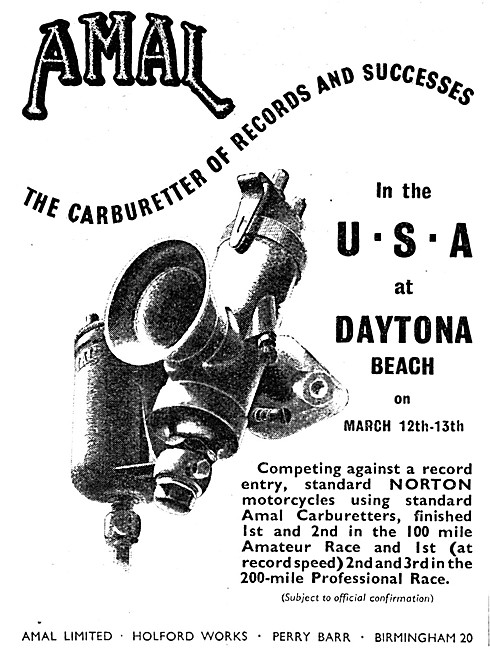 Amal Carburetters 1949 Advert                                    