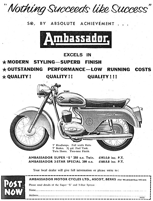 1960 Ambassador Super S 250 cc Twin                              