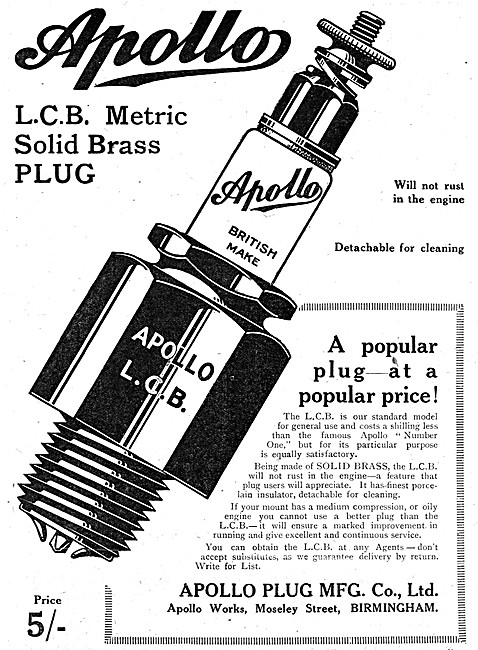 Apollo Sparking Plugs - Apollo Spark Plugs 1920 Advert           