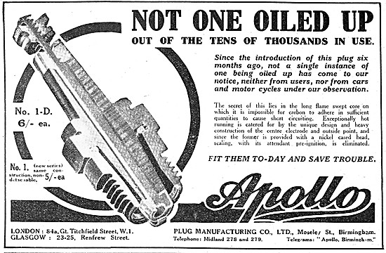 Apollo Sparking Plugs - Apollo Spark Plugs 1921                  