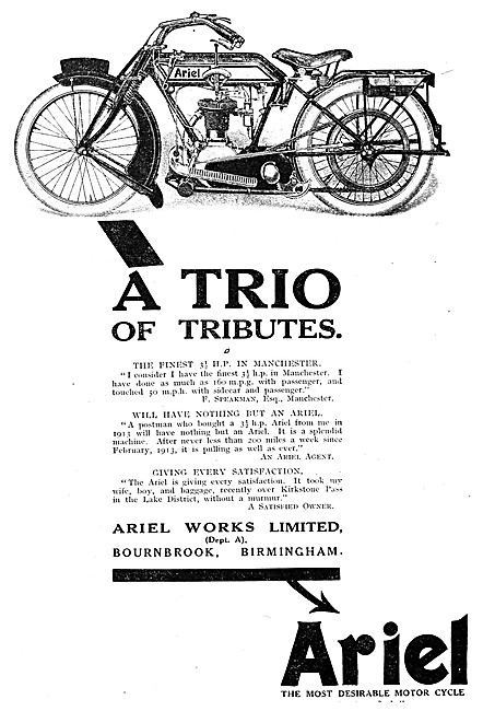 Ariel 3.5 hp Motor Cycle 1915 Advert                             