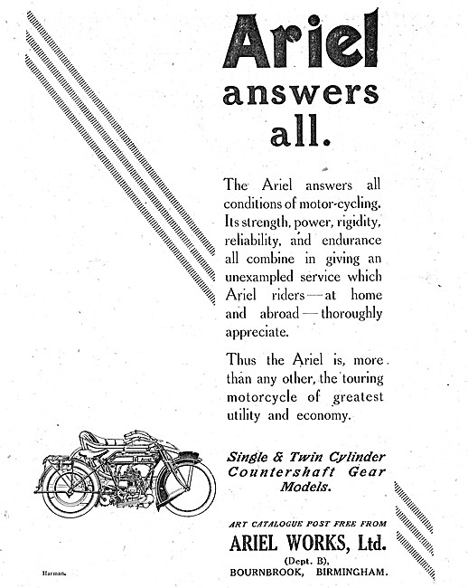 1916 Ariel Single & Twin Cylinder Countershaft Gear Motor Cycles 
