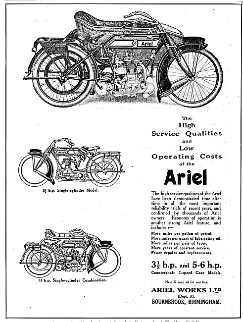 Ariel 3 1/2 hp Single Cylinder Motor Cycles 1916                 