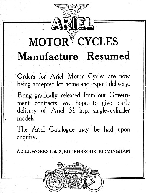 1919 Ariel 3 1/2 hp Motor Cycle                                  