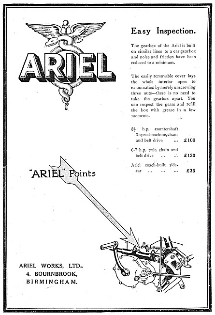 Features Of The 1920 Ariel Motor Cycles Models 1920 Advert       